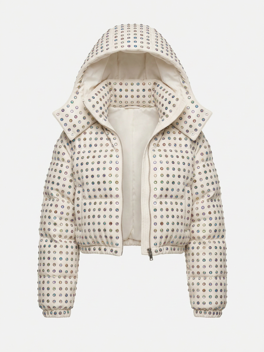 M96 STUDDED WHITE PUFFER HOODED
