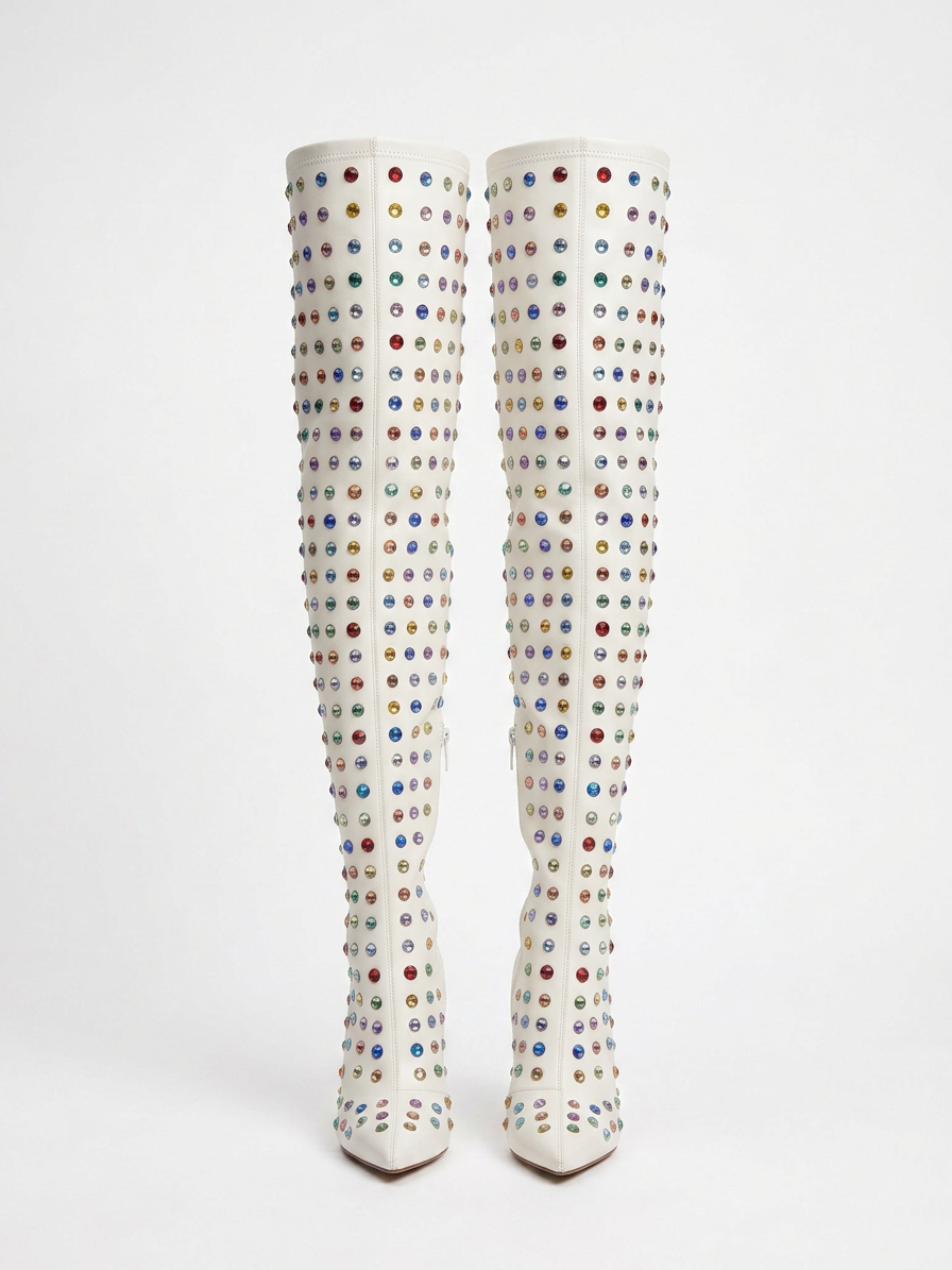 M96 STUDDED WHITE RAINBOW BOOTS