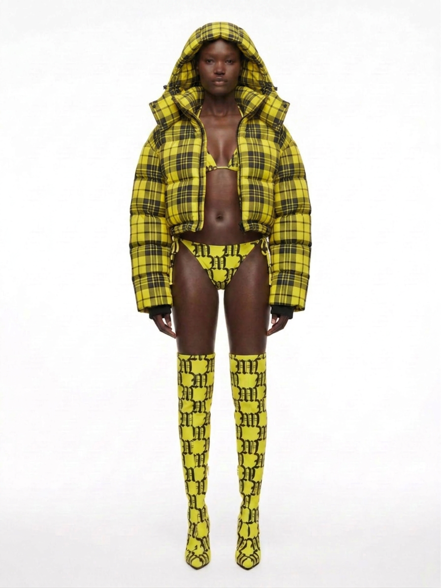 YELLOW PLAID PUFFER COAT