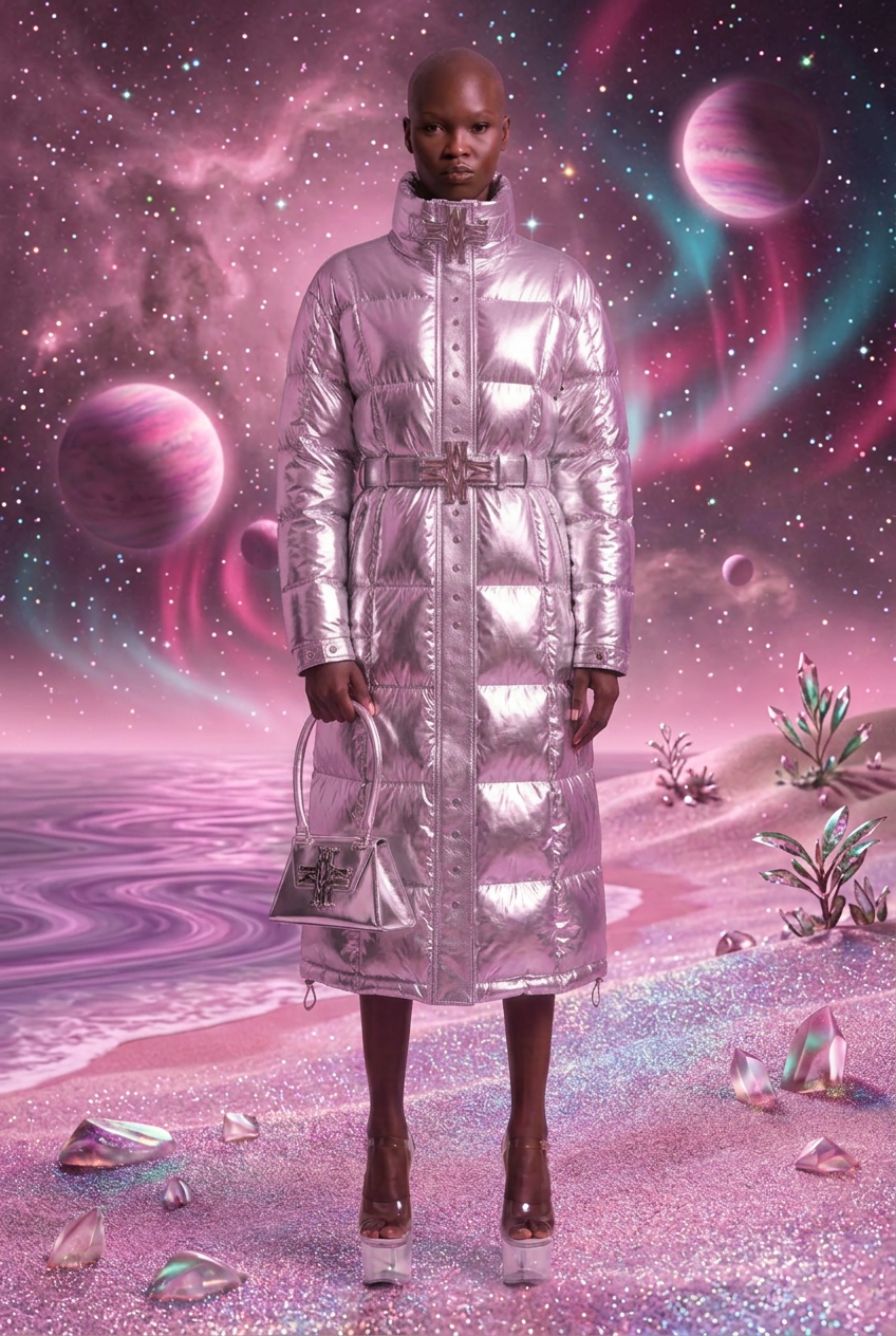MARTYRS FW26 LONG PUFFER COAT WITH BELT AND HOOD