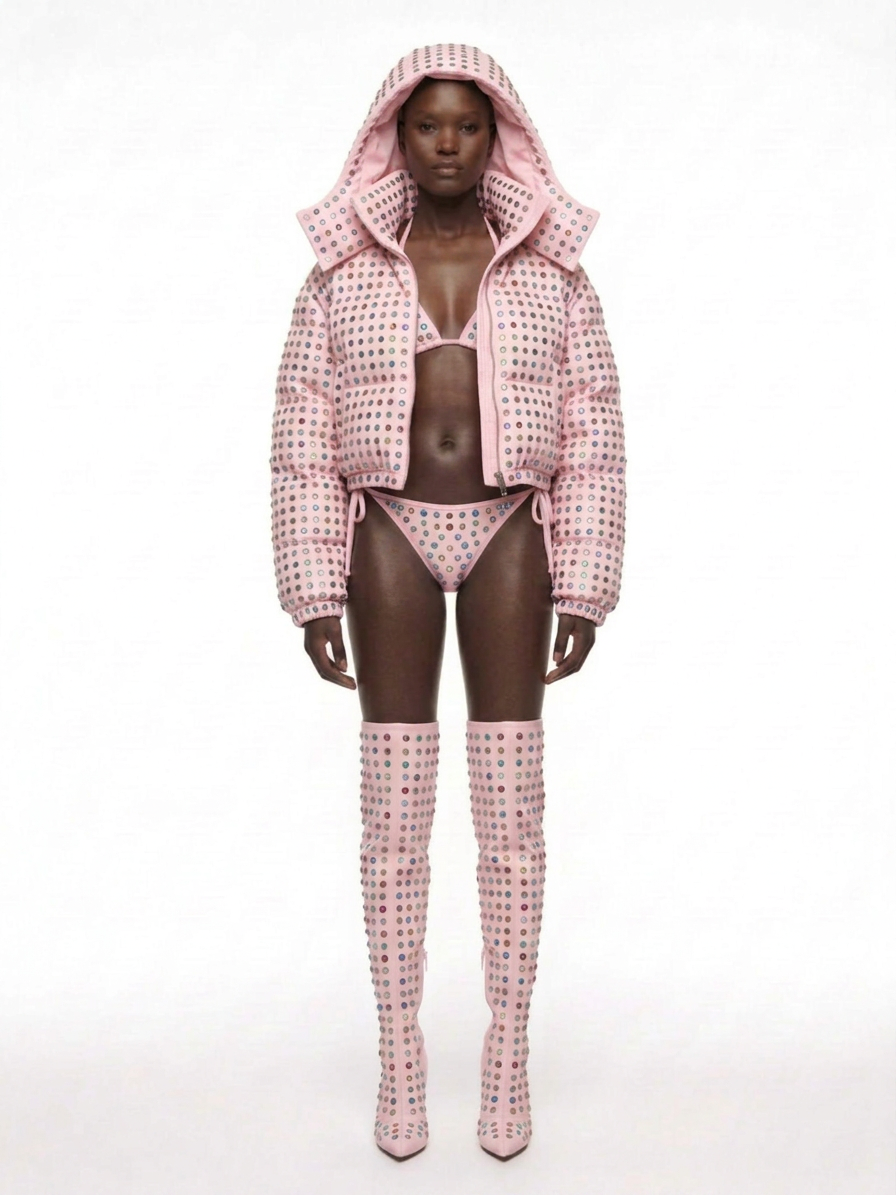 M96 PINK STUDDED PUFFER COAT