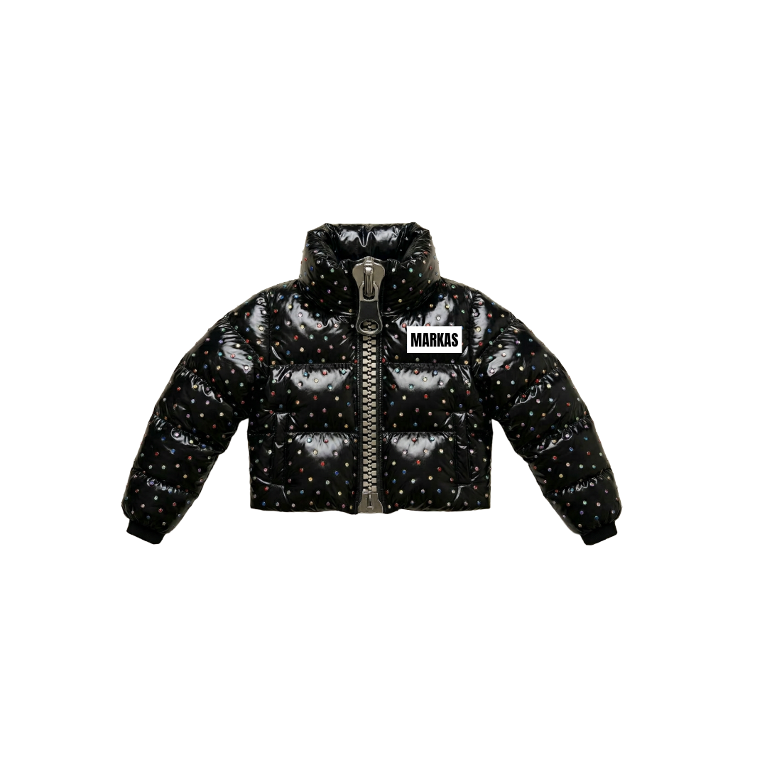 A rhinestone puffer coat