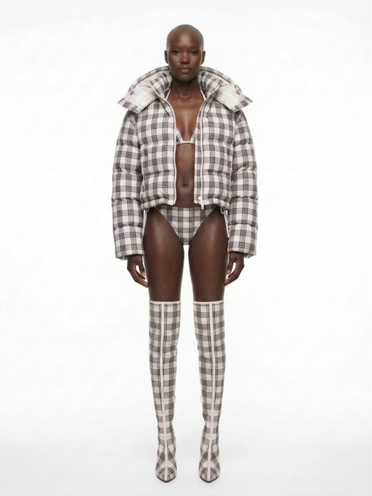 M96 WHITE PLAID PUFFER COAT