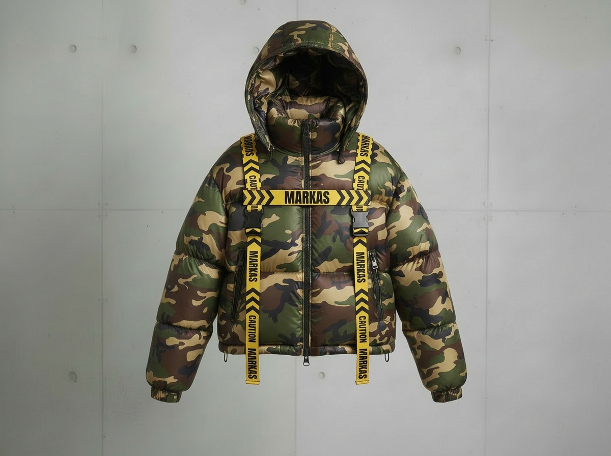 A KAMO MARKAS CAUTION TAPE COAT