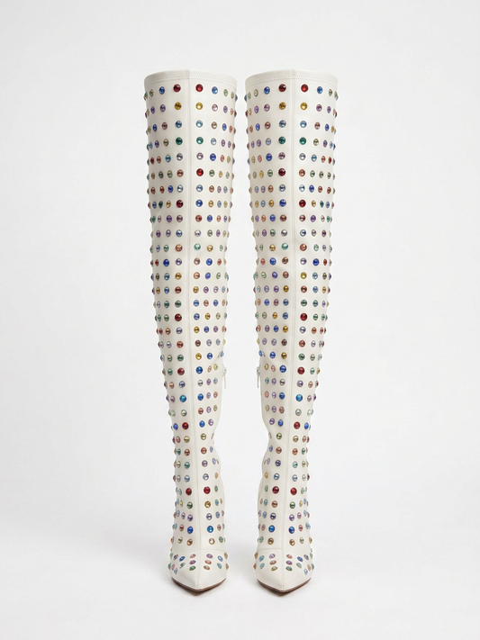 M96 STUDDED WHITE RAINBOW BOOTS