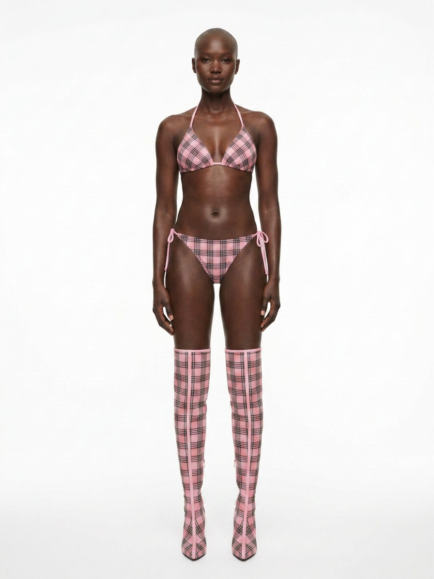 SS27 PINK PLAID BIKINI SET