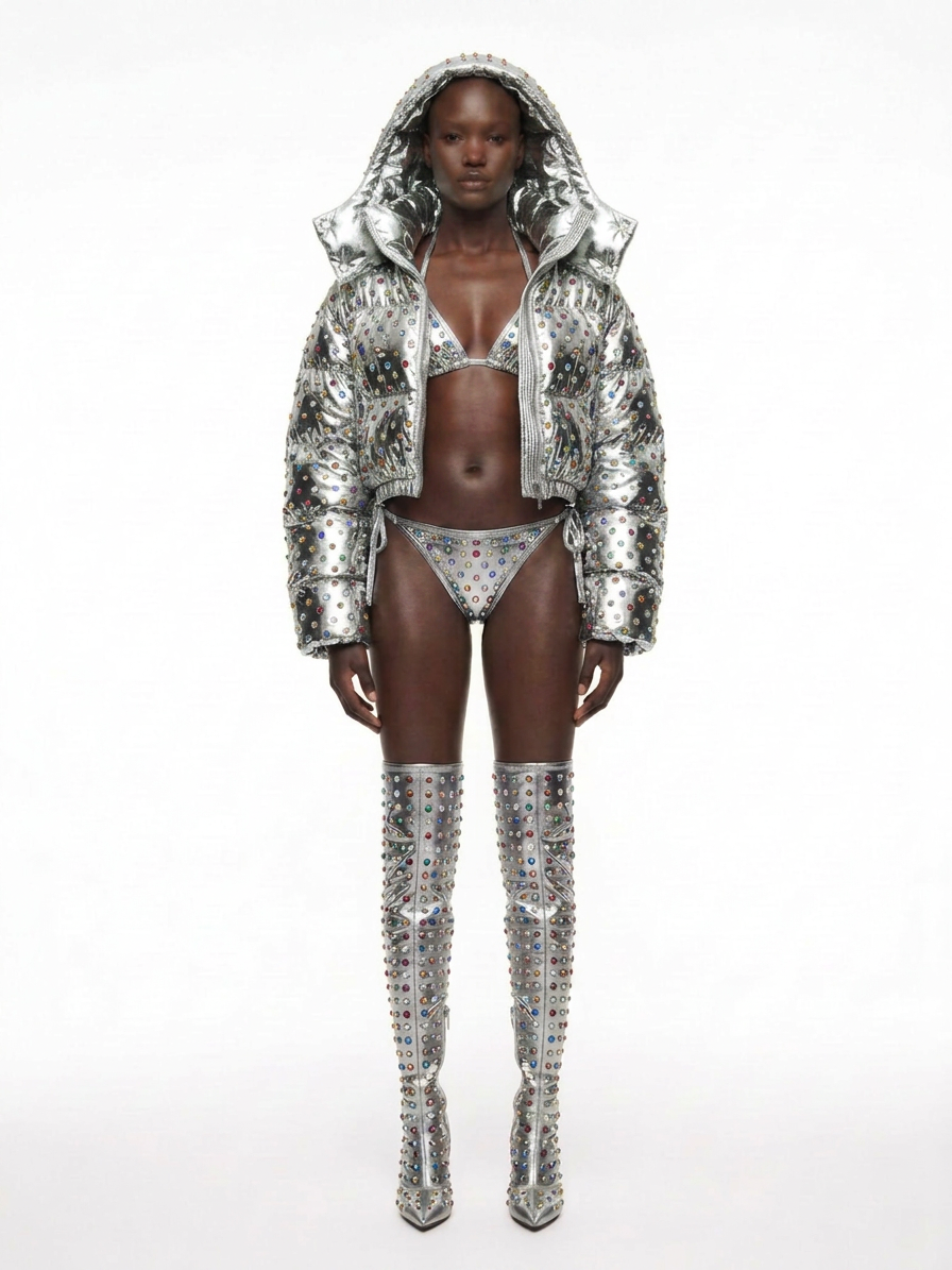M96 CHROME STUDDED PUFFER COAT
