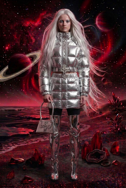 MARTYRS FW26 CROPPED PUFFER COAT WITH BELT AND HOOD