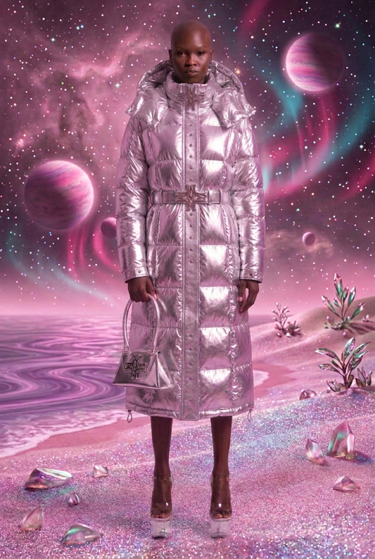 MARTYRS FW26 LONG PUFFER COAT WITH BELT AND HOOD