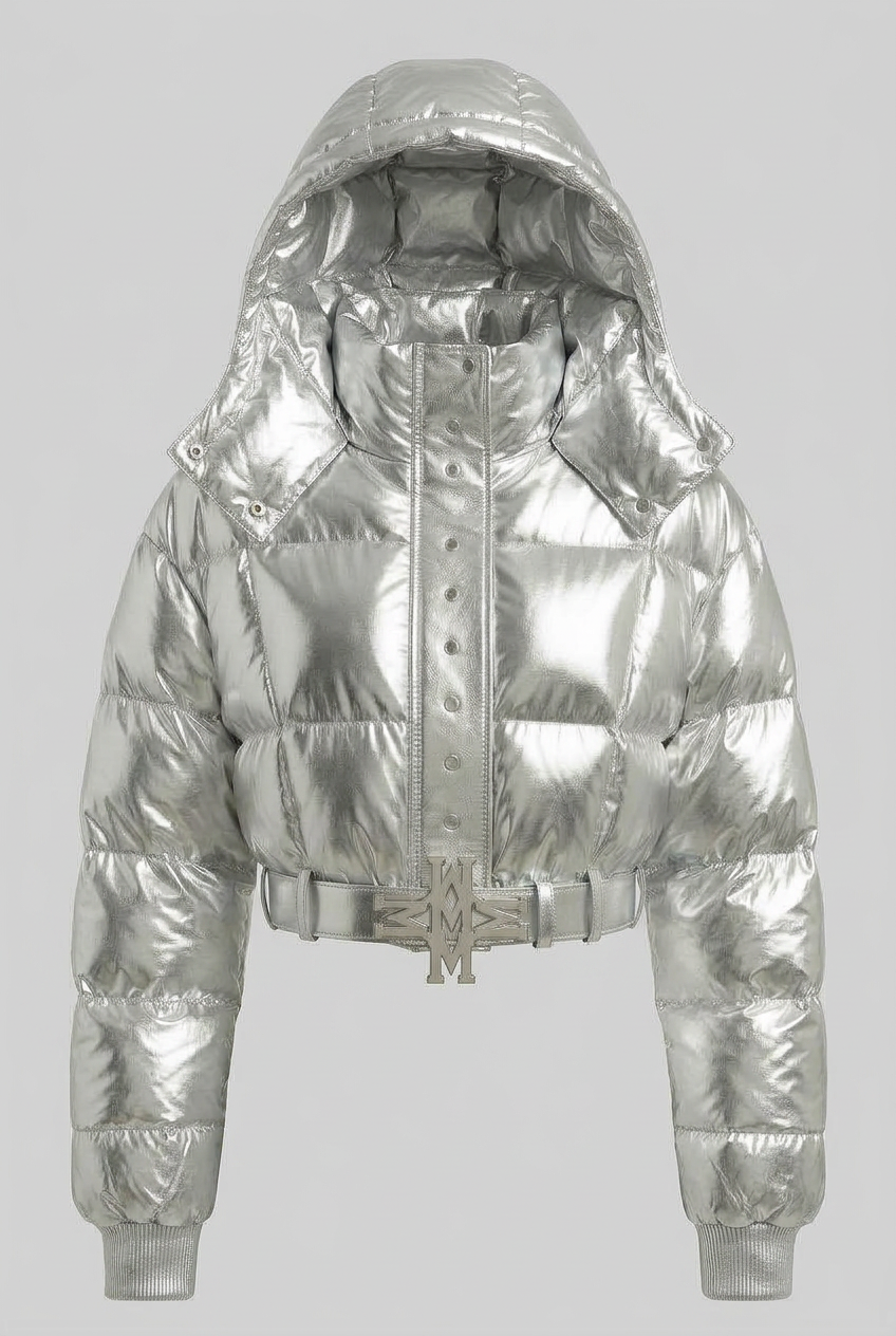 MARTYRS FW26 CROPPED PUFFER COAT WITH BELT AND HOOD