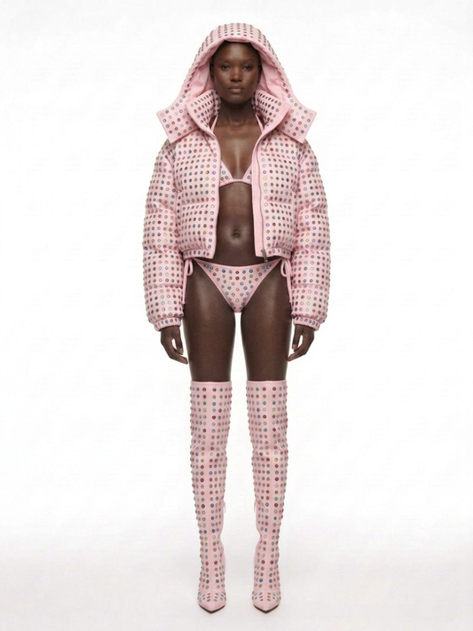 M96 PINK STUDDED PUFFER COAT